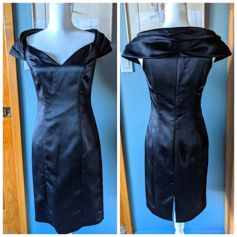 Vintage Y2K Nicole Miller Black Satin Cocktail Dress
